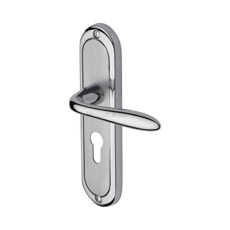 Heritage Brass Door Furniture Apollo Dual Finish,Satin Chrome/Polished Chrome / Euro Profile Lock Handles Heritage Brass - Door Handle for Euro Profile Plate Henley Design Apollo Finish
