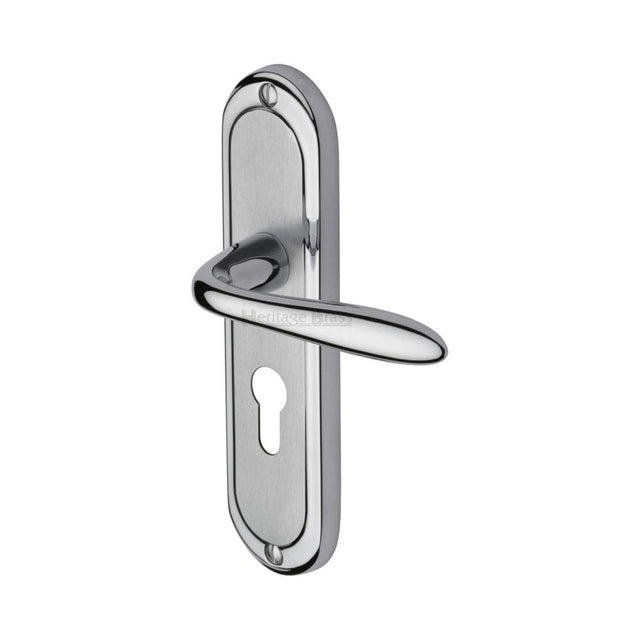 Heritage Brass Door Furniture Apollo Dual Finish,Satin Chrome/Polished Chrome / Euro Profile Lock Handles Heritage Brass - Door Handle for Euro Profile Plate Henley Design Apollo Finish