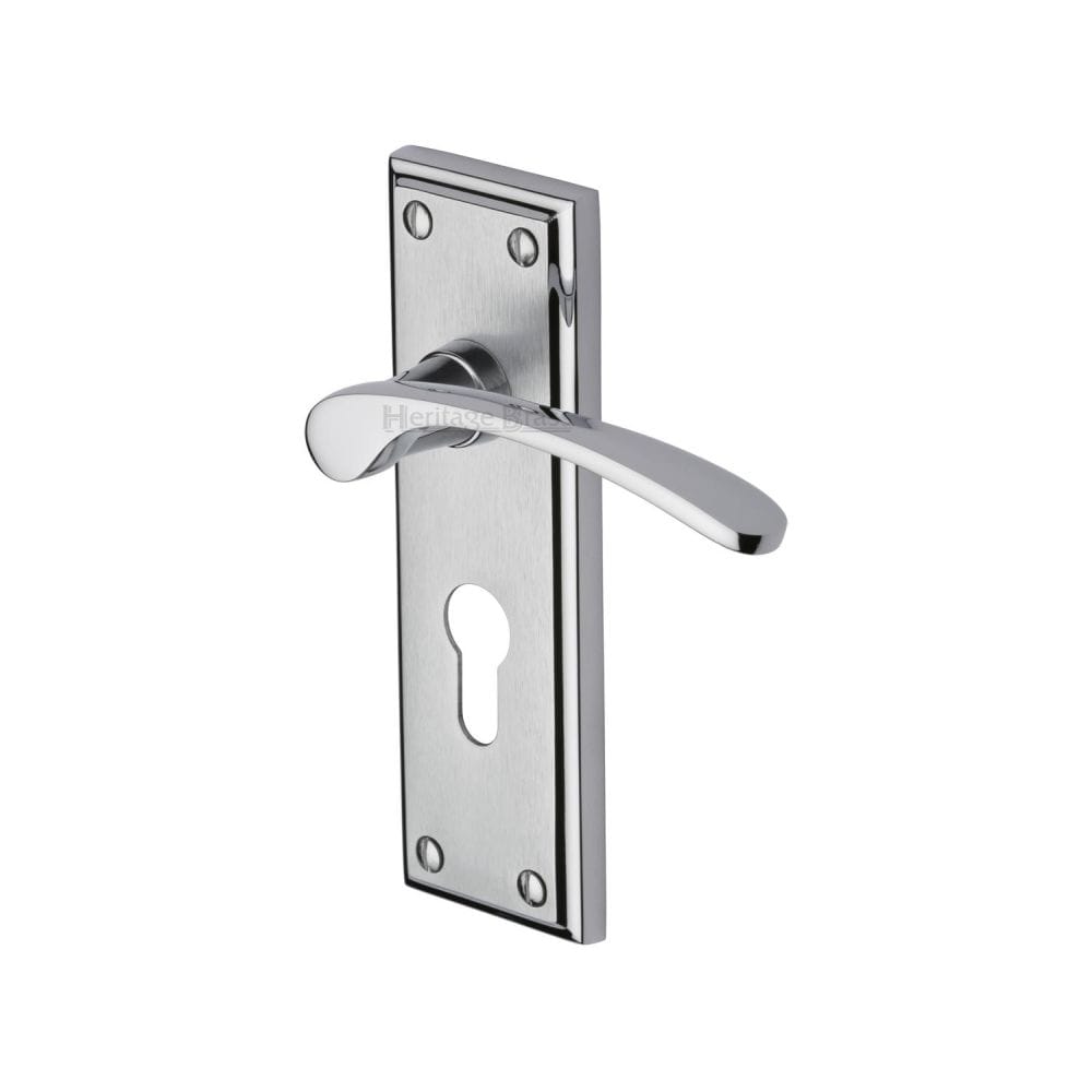 Heritage Brass Door Furniture Apollo Dual Finish,Satin Chrome/Polished Chrome / Euro Profile Lock Handles Heritage Brass - Door Handle for Euro Profile Plate Hilton Design Apollo Finish