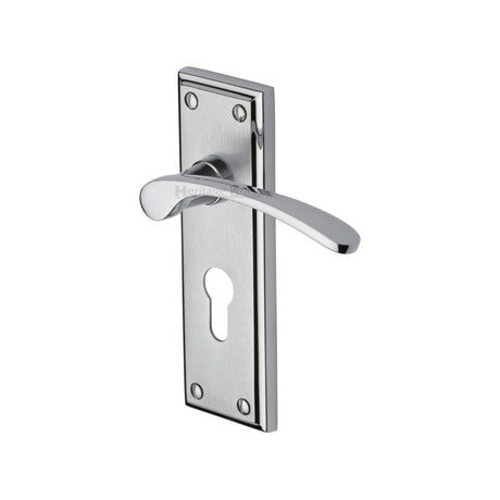 Heritage Brass Door Furniture Apollo Dual Finish,Satin Chrome/Polished Chrome / Euro Profile Lock Handles Heritage Brass - Door Handle for Euro Profile Plate Hilton Design Apollo Finish