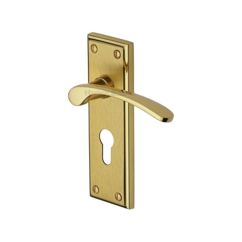Heritage Brass Door Furniture Mayfair Split Finish / Euro Profile Lock Handles Heritage Brass - Door Handle for Euro Profile Plate Hilton Design Mayfair Finish