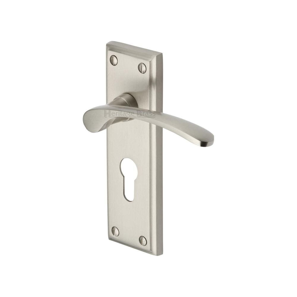 Heritage Brass Door Furniture Satin Nickel / Euro Profile Lock Handles Heritage Brass - Door Handle for Euro Profile Plate Hilton Design Satin Nickel Fi