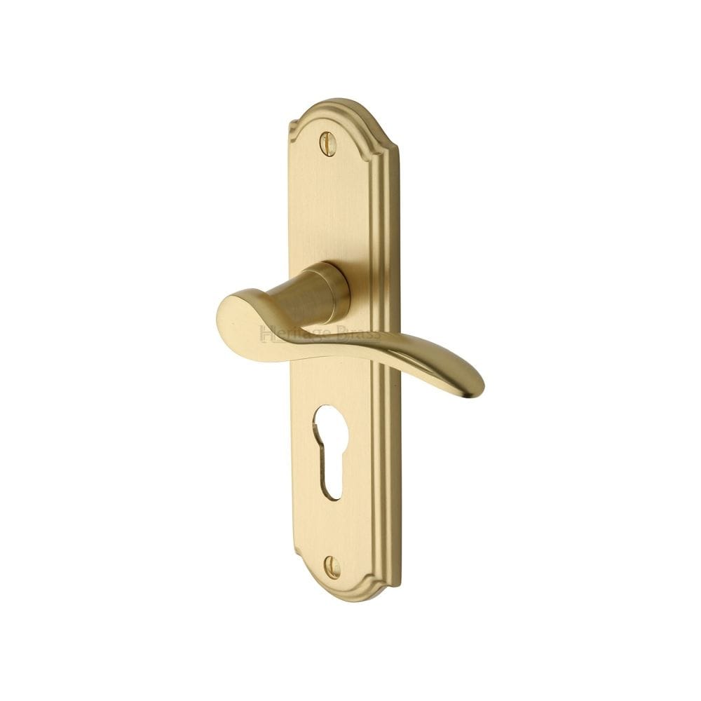 Heritage Brass Door Furniture Satin Brass / Euro Profile Lock Handles Heritage Brass - Door Handle for Euro Profile Plate Howard Design Satin Brass Fin