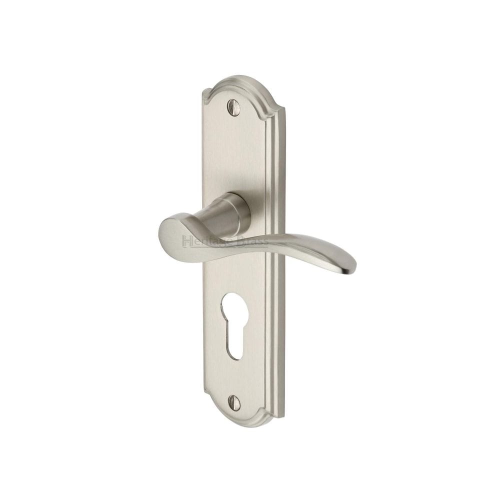 Heritage Brass Door Furniture Satin Nickel / Euro Profile Lock Handles Heritage Brass - Door Handle for Euro Profile Plate Howard Design Satin Nickel Fi