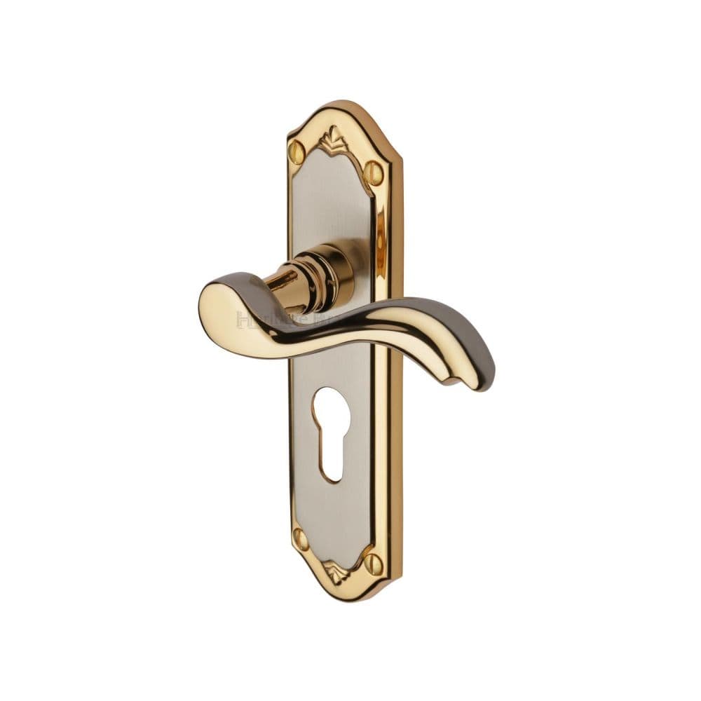 Heritage Brass Door Furniture Jupiter Split Finish / Euro Profile Lock Handles Heritage Brass - Door Handle for Euro Profile Plate Lisboa Design Jupiter Finish