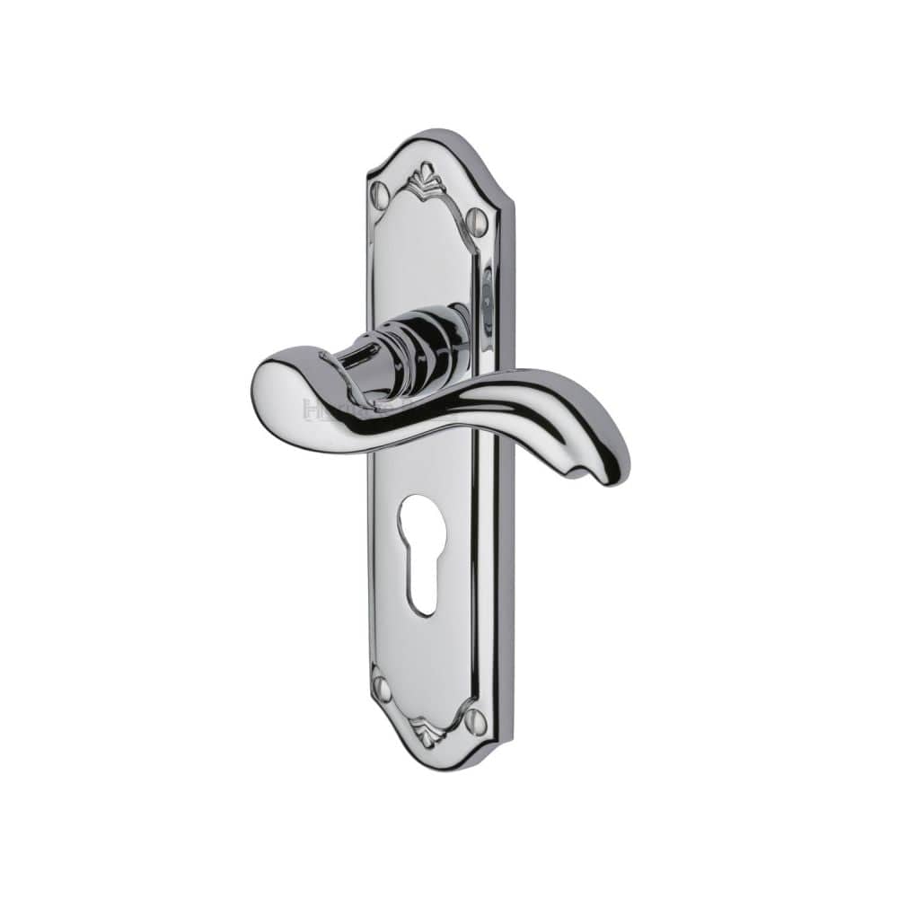 Heritage Brass Door Furniture Polished Chrome / Euro Profile Lock Handles Heritage Brass - Door Handle for Euro Profile Plate Lisboa Design Polished Chrome Fi
