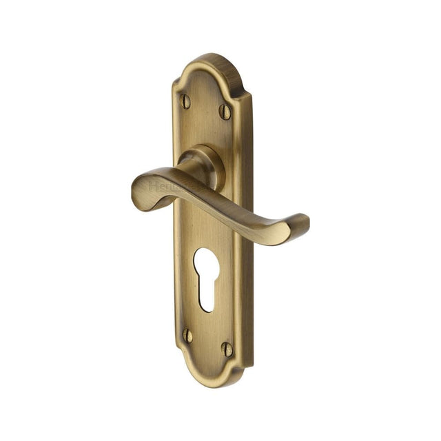 Heritage Brass Door Furniture Antique Brass / Euro Profile Lock Handles Heritage Brass - Door Handle for Euro Profile Plate Meridian Design Antique Brass F