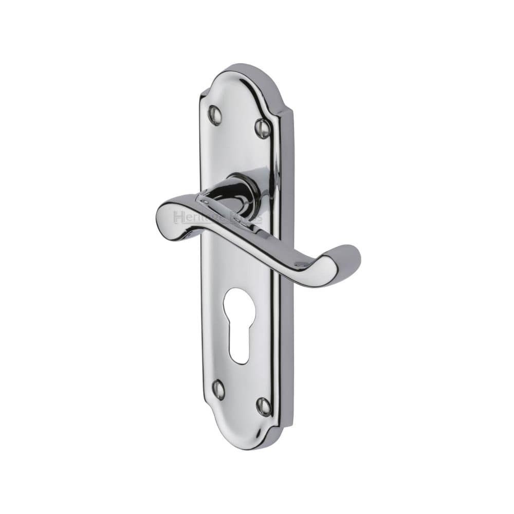 Heritage Brass Door Furniture Polished Chrome / Euro Profile Lock Handles Heritage Brass - Door Handle for Euro Profile Plate Meridian Design Polished Chrome