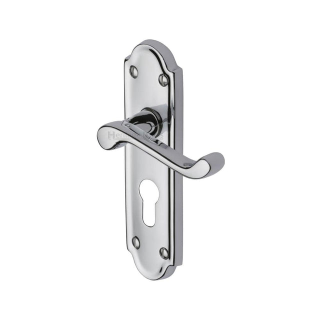 Heritage Brass Door Furniture Polished Chrome / Euro Profile Lock Handles Heritage Brass - Door Handle for Euro Profile Plate Meridian Design Polished Chrome