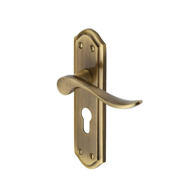 Heritage Brass Door Furniture Antique Brass / Euro Profile Lock Handles Heritage Brass - Door Handle for Euro Profile Plate Sandown Design Antique Brass Fi