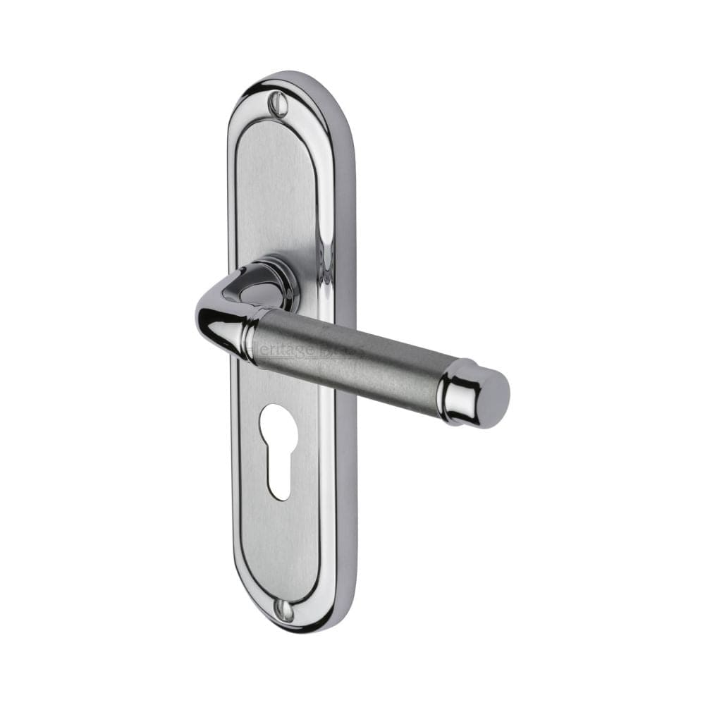 Heritage Brass Door Furniture Apollo Dual Finish,Satin Chrome/Polished Chrome / Euro Profile Lock Handles Heritage Brass - Door Handle for Euro Profile Plate Saturn Design Apollo Finish