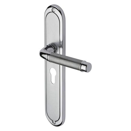Heritage Brass Door Furniture Apollo Dual Finish,Satin Chrome/Polished Chrome / Euro Profile Lock Handles Heritage Brass - Door Handle for Euro Profile Plate Saturn Long Design Apollo Fi