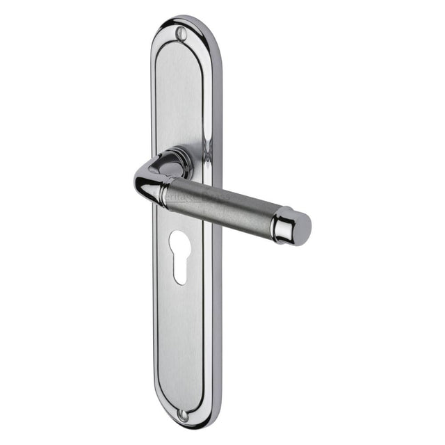 Heritage Brass Door Furniture Apollo Dual Finish,Satin Chrome/Polished Chrome / Euro Profile Lock Handles Heritage Brass - Door Handle for Euro Profile Plate Saturn Long Design Apollo Fi
