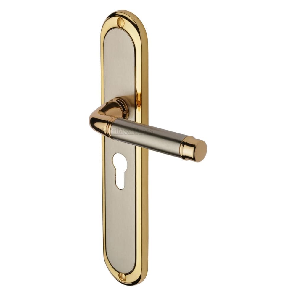 Heritage Brass Door Furniture Jupiter Split Finish / Euro Profile Lock Handles Heritage Brass - Door Handle for Euro Profile Plate Saturn Long Design Jupiter F