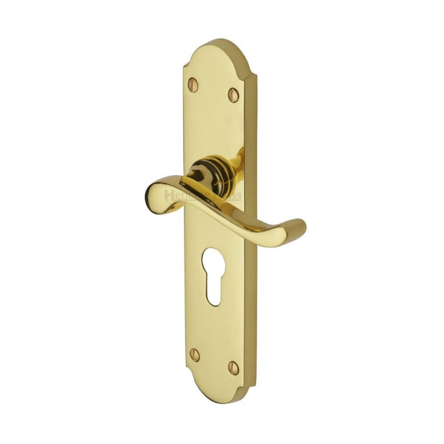 Heritage Brass Door Furniture Polished Brass / Euro Profile Lock Handles Heritage Brass - Door Handle for Euro Profile Plate Savoy Long Design Polished Brass