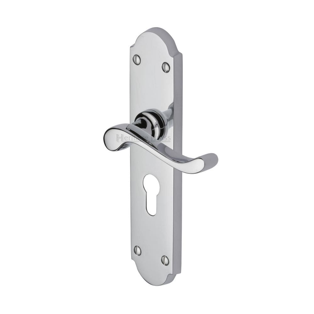 Heritage Brass Door Furniture Polished Chrome / Euro Profile Lock Handles Heritage Brass - Door Handle for Euro Profile Plate Savoy Long Design Polished Chrom