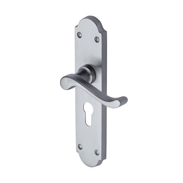 Heritage Brass Door Furniture Satin Chrome / Euro Profile Lock Handles Heritage Brass - Door Handle for Euro Profile Plate Savoy Long Design Satin Chrom