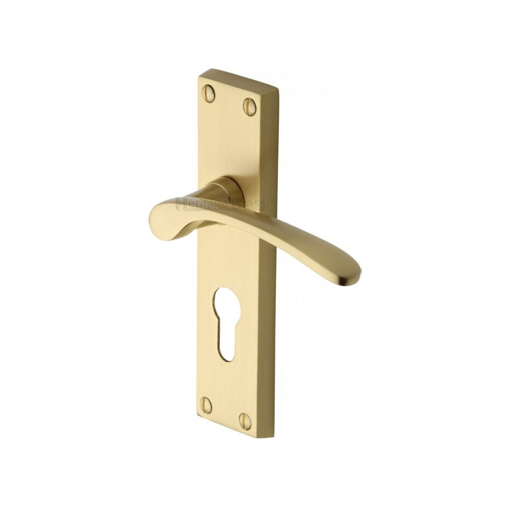 Heritage Brass Door Furniture Satin Brass / Euro Profile Lock Handles Heritage Brass - Door Handle for Euro Profile Plate Sophia Design Satin Brass Fin
