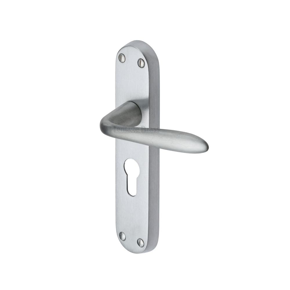 Heritage Brass Door Furniture Satin Chrome / Euro Profile Lock Handles Heritage Brass - Door Handle for Euro Profile Plate Sutton Design Satin Chrome Fi