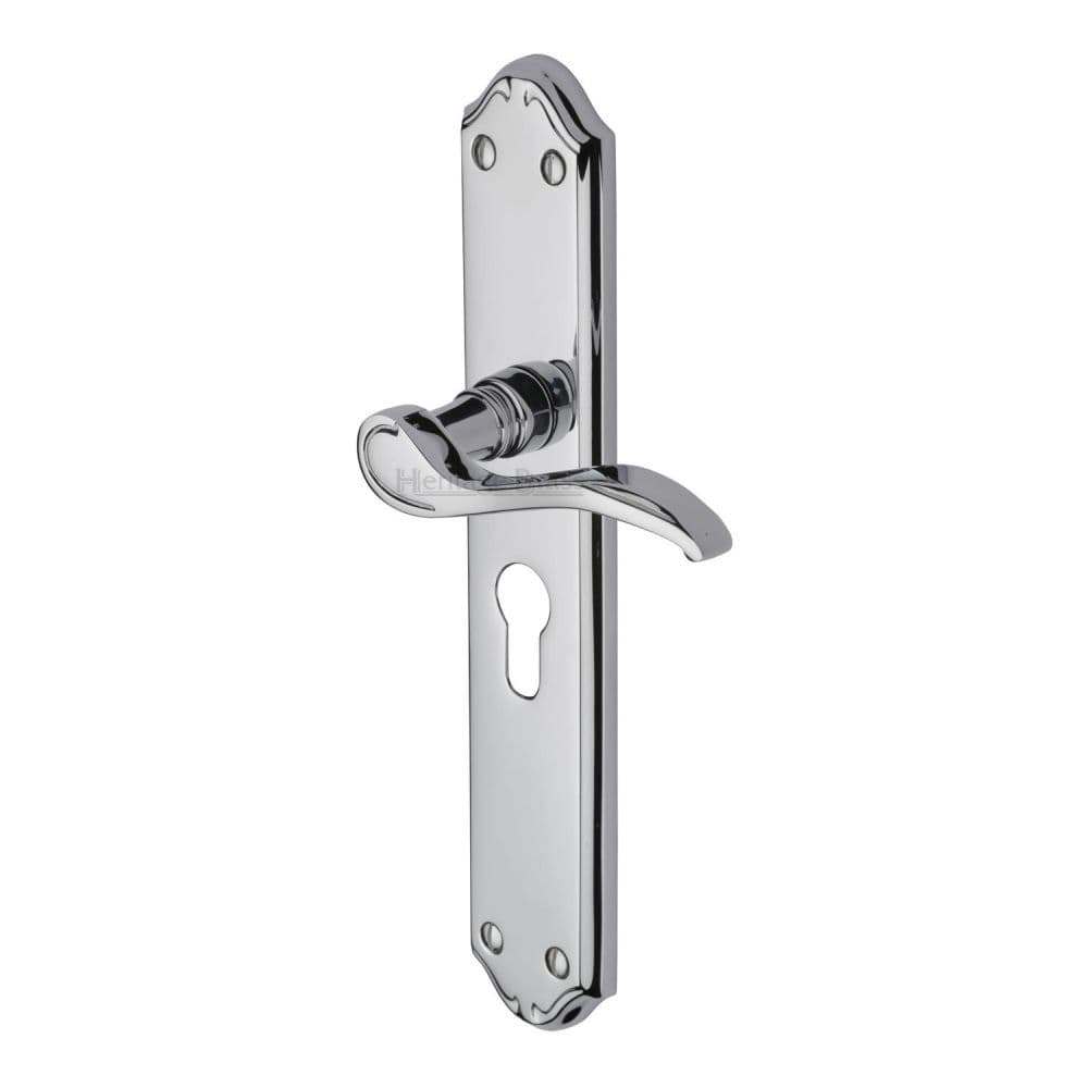 Heritage Brass Door Furniture Polished Chrome / Euro Profile Lock Handles Heritage Brass - Door Handle for Euro Profile Plate Verona Design Polished Chrome Fi