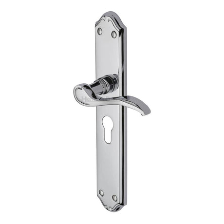 Heritage Brass Door Furniture Polished Chrome / Euro Profile Lock Handles Heritage Brass - Door Handle for Euro Profile Plate Verona Design Polished Chrome Fi