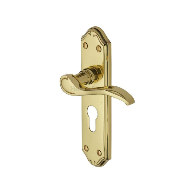 Heritage Brass Door Furniture Polished Brass / Euro Profile Lock Handles Heritage Brass - Door Handle for Euro Profile Plate Verona Small Design Polished Bra