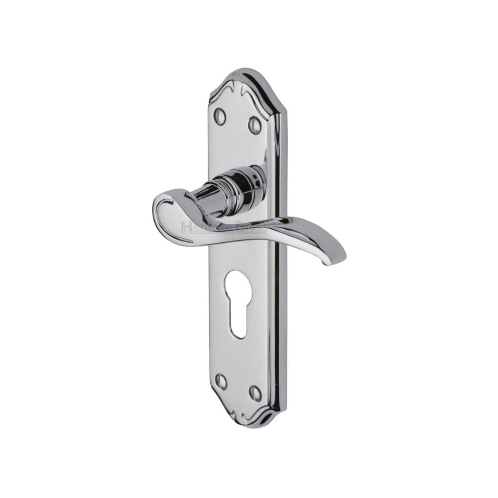 Heritage Brass Door Furniture Polished Chrome / Euro Profile Lock Handles Heritage Brass - Door Handle for Euro Profile Plate Verona Small Design Polished Chr