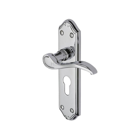 Heritage Brass Door Furniture Polished Chrome / Euro Profile Lock Handles Heritage Brass - Door Handle for Euro Profile Plate Verona Small Design Polished Chr