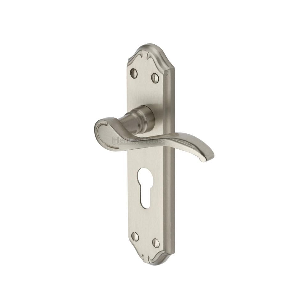 Heritage Brass Door Furniture Satin Nickel / Euro Profile Lock Handles Heritage Brass - Door Handle for Euro Profile Plate Verona Small Design Satin Nic