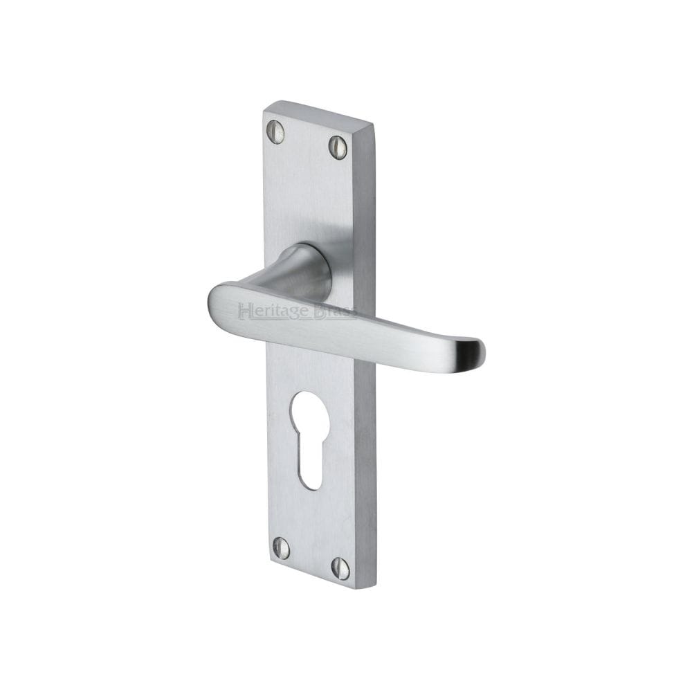 Heritage Brass Door Furniture Satin Chrome / Euro Profile Lock Handles Heritage Brass - Door Handle for Euro Profile Plate Victoria Design Satin Chrome