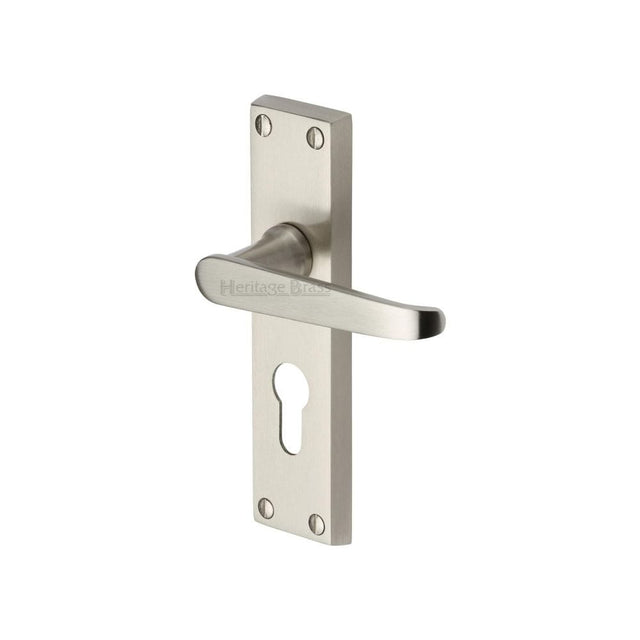 Heritage Brass Door Furniture Satin Nickel / Euro Profile Lock Handles Heritage Brass - Door Handle for Euro Profile Plate Victoria Design Satin Nickel