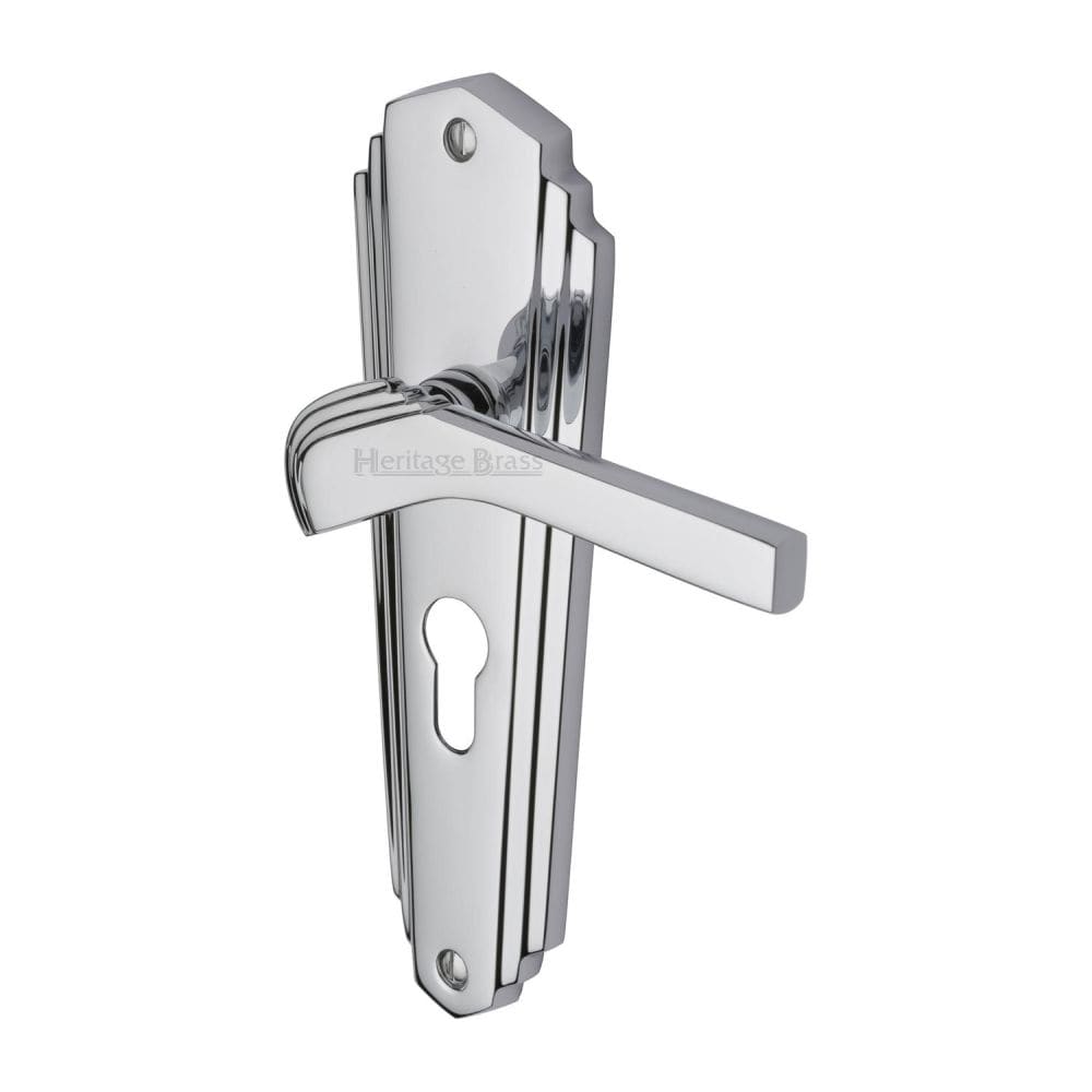 Heritage Brass Door Furniture Polished Chrome / Euro Profile Lock Handles Heritage Brass - Door Handle for Euro Profile Plate Waldorf Design Polished Chrome F