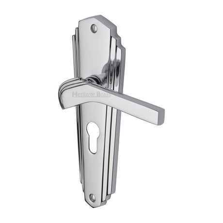 Heritage Brass Door Furniture Polished Chrome / Euro Profile Lock Handles Heritage Brass - Door Handle for Euro Profile Plate Waldorf Design Polished Chrome F
