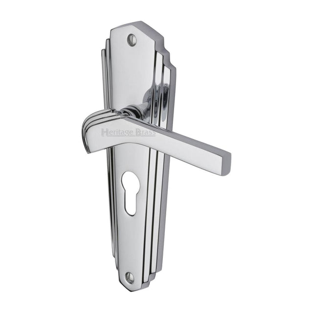 Heritage Brass Door Furniture Polished Chrome / Euro Profile Lock Handles Heritage Brass - Door Handle for Euro Profile Plate Waldorf Design Polished Chrome F