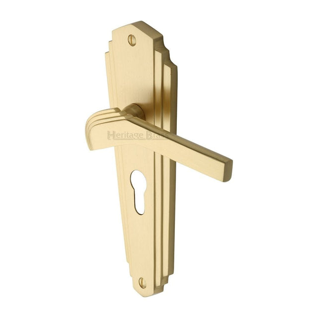 Heritage Brass Door Furniture Satin Brass / Euro Profile Lock Handles Heritage Brass - Door Handle for Euro Profile Plate Waldorf Design Satin Brass Fi