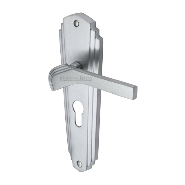 Heritage Brass Door Furniture Satin Chrome / Euro Profile Lock Handles Heritage Brass - Door Handle for Euro Profile Plate Waldorf Design Satin Chrome F