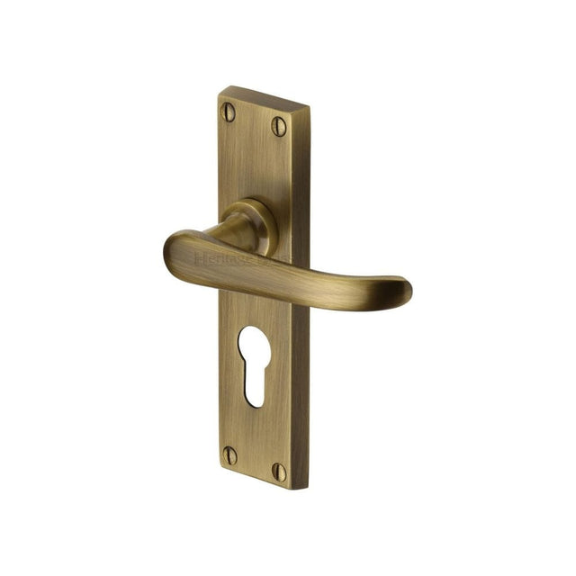 Heritage Brass Door Furniture Antique Brass / Euro Profile Lock Handles Heritage Brass - Door Handle for Euro Profile Plate Windsor Design Antique Brass Fi