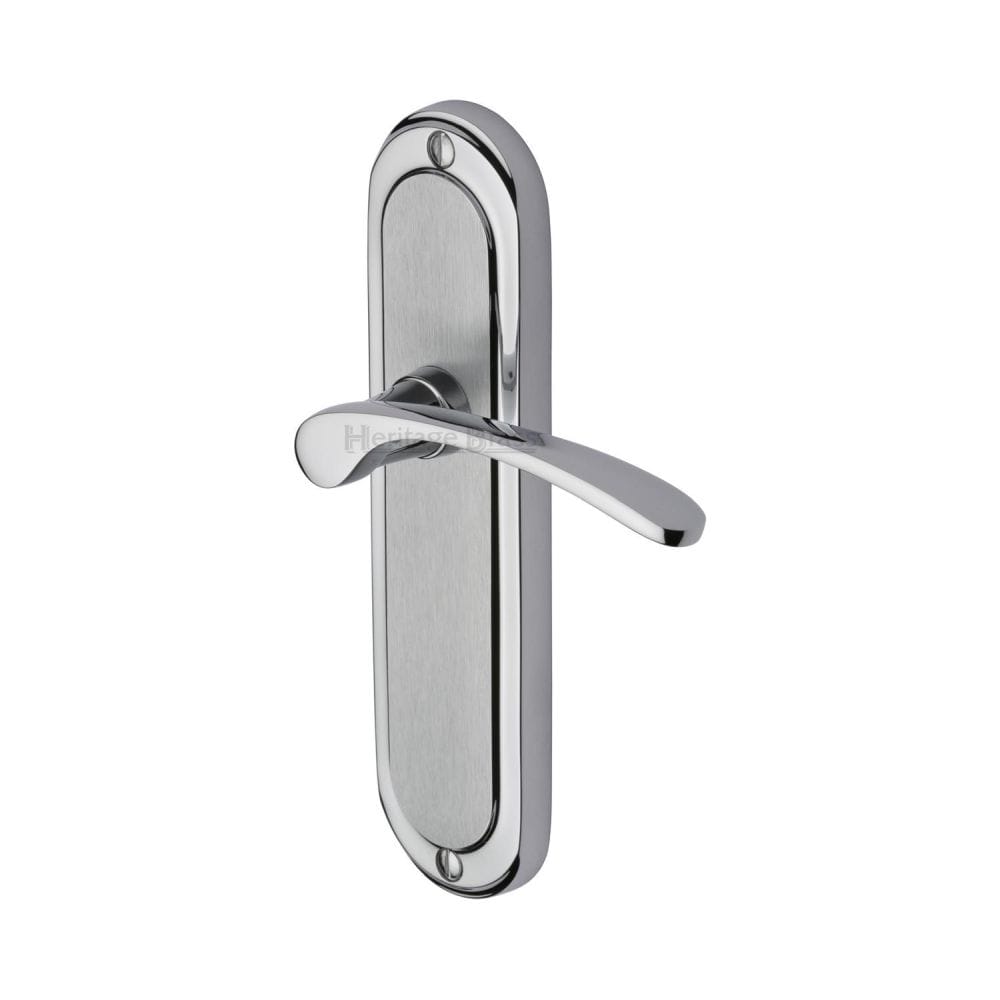 Heritage Brass Door Furniture Apollo Dual Finish,Satin Chrome/Polished Chrome / Latch Handles Heritage Brass - Door Handle Lever Latch Ambassador Design Apollo Finish