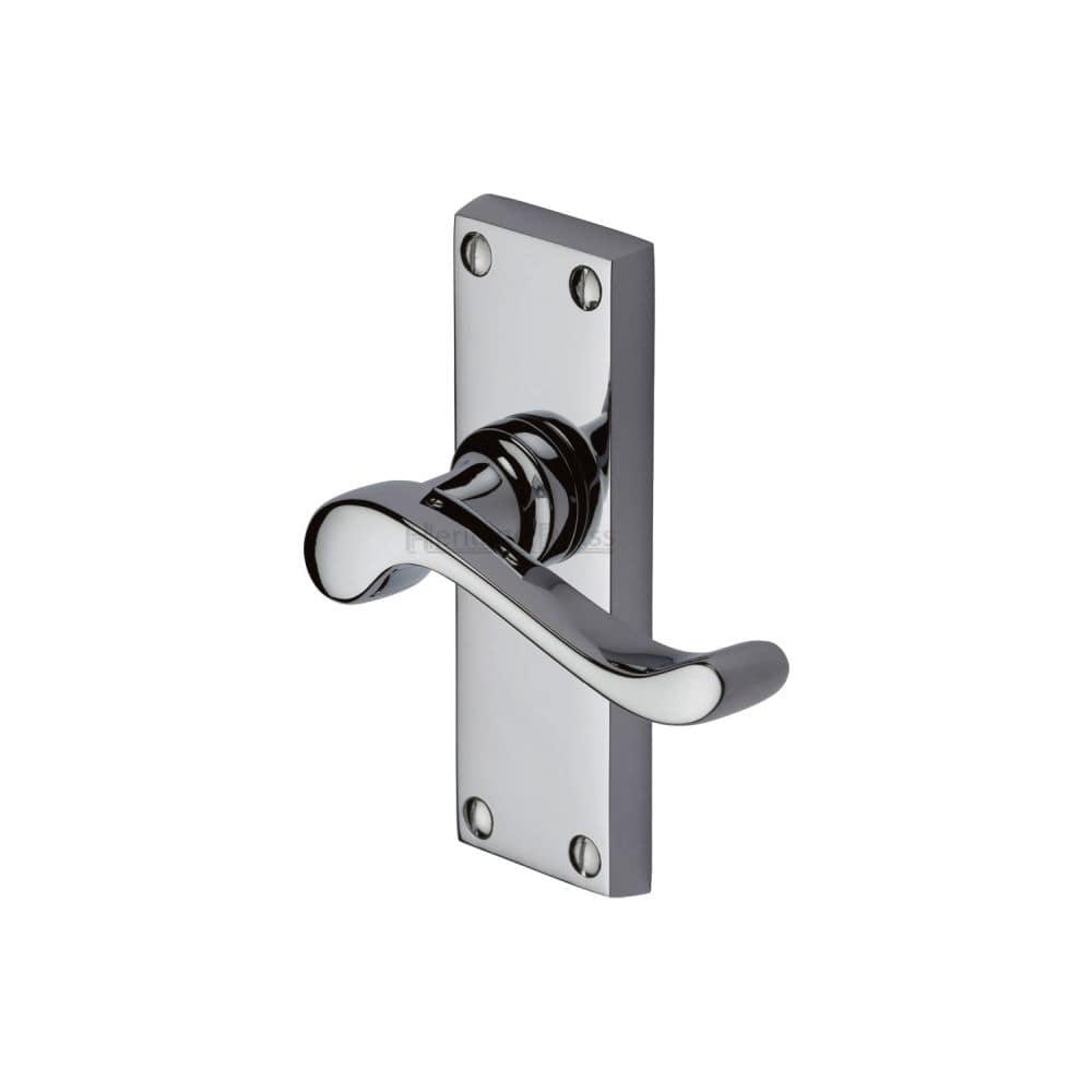 Heritage Brass Door Furniture Polished Chrome / Latch Handles Heritage Brass - Door Handle Lever Latch Bedford Short Design Polished Chrome Finish