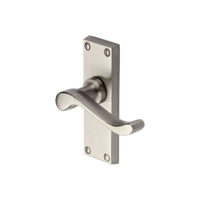 Heritage Brass Door Furniture Satin Nickel / Latch Handles Heritage Brass - Door Handle Lever Latch Bedford Short Design Satin Nickel Finish