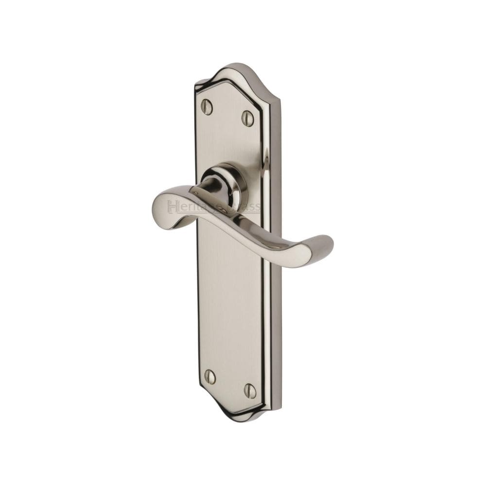 Heritage Brass Door Furniture Mercury Dual Finish,Satin Nickel and Polished Nickel / Latch Handles Heritage Brass - Door Handle Lever Latch Buckingham Design Mercury Finish