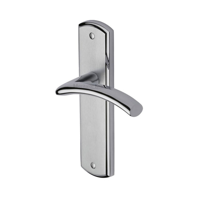 Heritage Brass Door Furniture Apollo Dual Finish,Satin Chrome/Polished Chrome / Latch Handles Heritage Brass - Door Handle Lever Latch Centaur Design Apollo Finish