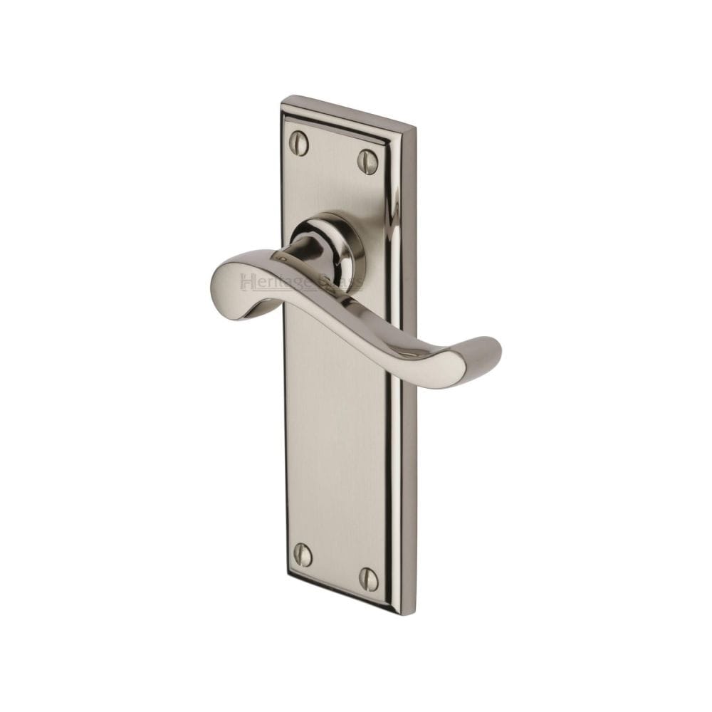 Heritage Brass Door Furniture Mercury Dual Finish,Satin Nickel and Polished Nickel / Latch Handles Heritage Brass - Door Handle Lever Latch Edwardian Design Mercury Finish