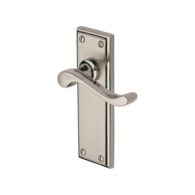 Heritage Brass Door Furniture Mercury Dual Finish,Satin Nickel and Polished Nickel / Latch Handles Heritage Brass - Door Handle Lever Latch Edwardian Design Mercury Finish