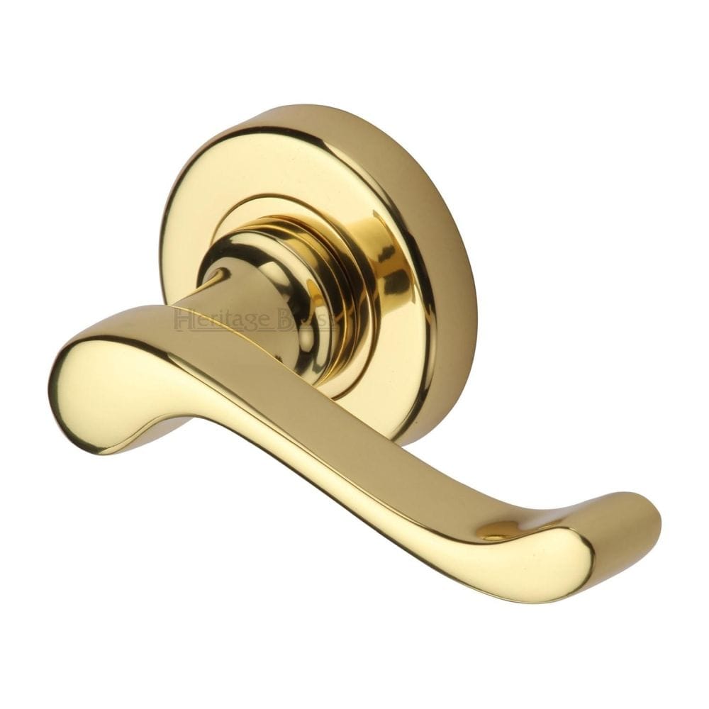 Heritage Brass Door Furniture Polished Brass / Round Rose Heritage Brass - Door Handle Lever Latch on 53mm Round Rose Bedford Design Polished