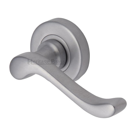 Heritage Brass Door Furniture Satin Chrome / Round Rose Heritage Brass - Door Handle Lever Latch on 53mm Round Rose Bedford Design Satin