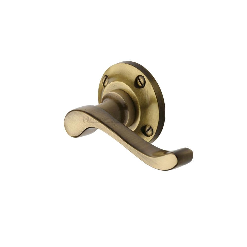 Heritage Brass Door Furniture Antique Brass / Round Rose Heritage Brass - Door Handle Lever Latch on 57mm Round Rose Bedford Design Antique