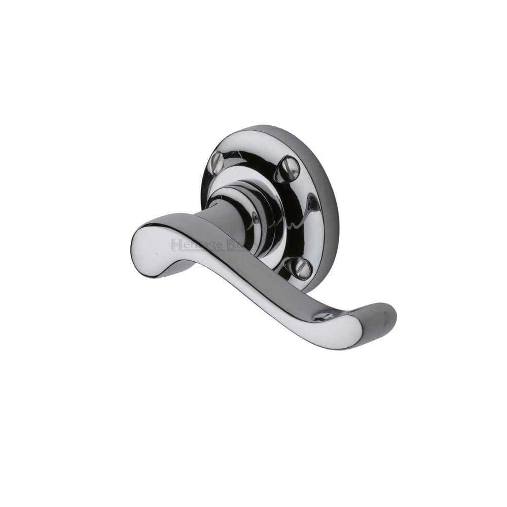 Heritage Brass Door Furniture Polished Chrome / Round Rose Heritage Brass - Door Handle Lever Latch on 57mm Round Rose Bedford Design Polished