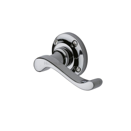 Heritage Brass Door Furniture Polished Chrome / Round Rose Heritage Brass - Door Handle Lever Latch on 57mm Round Rose Bedford Design Polished