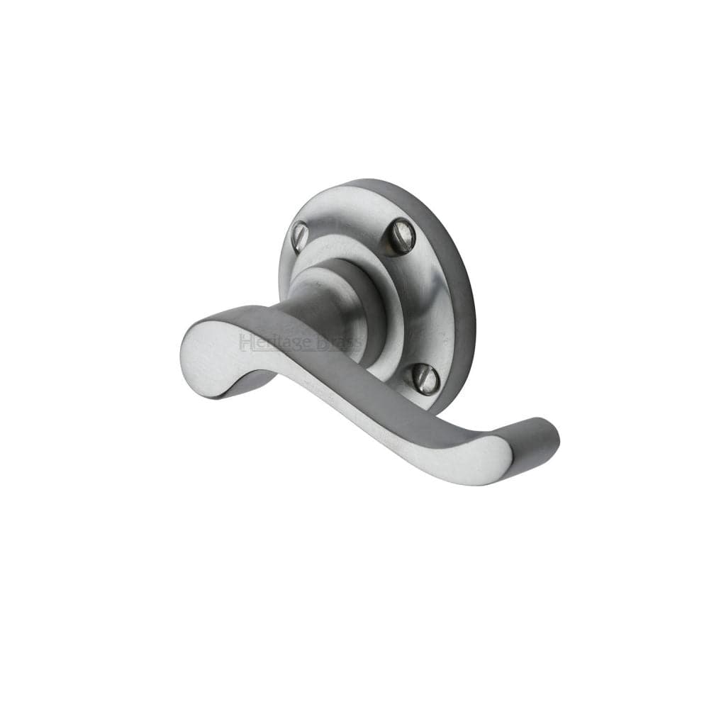 Heritage Brass Door Furniture Satin Chrome / Round Rose Heritage Brass - Door Handle Lever Latch on 57mm Round Rose Bedford Design Satin